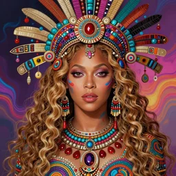 portrait of beyonce, hyper detailed ultra sharp aztec shaman warrior. trending on artstation, warpaint aesthetic, bloodwave, colorful, psychedelic, ornate, intricate, digital painting, concept art, smooth, sharp focus, illustration, art by artgerm and greg rutkowski and h. r. giger, 8 k