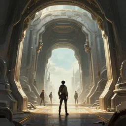 portal to a futuristic scifi world, extremely detailed, sharp focus, wide view, full body shot, smooth, digital illustration, by, james jean, by rossdraws, frank franzzeta, sakimichan, mcbess, aphonse mucha