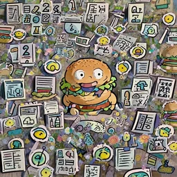 a wholesome cottagecore illustration of a happy cartoon hamburger studying math, studio Ghibli, Pixar and Disney animation, sharp, Rendered in Redshift and Unreal Engine 5 by Greg Rutkowski, Bloom, dramatic lighting, sunrise