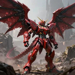 red and black mecha winged dragonborn, sci-fi art, digital art, matte painting