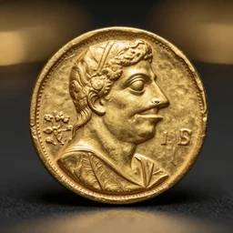 an ancient roman gold coin with the portrait of pepe the frog, close up photo, ultra realistic, studio photo, bokeh, 4 k, hd, centered