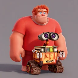 2d character concept art of Dysney's Wreck It Ralph and Pixar's Wall-e combined character, drawn in the style of classical Disney animation, cell shading, digital painting, Dave Rapoza