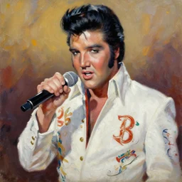 highly detailed palette knife oil painting of Elvis Presley, wealthy, wise, by Peter Lindbergh, impressionistic brush strokes, painterly brushwork