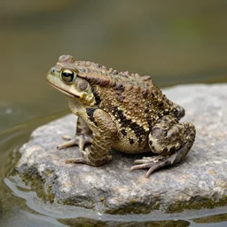 photo of a toad sitting on a rock in a pond, 4 k, photorealistic