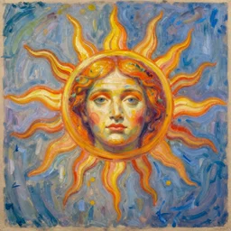 highly detailed scene,  artstation style, The queen of the sun, by Simon Stålenhag and Claude Monet, oil on canvas