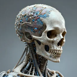 cybernetic deity with circuitry structure skull and networked mind, intricate detail, lovecraft, royo, whealan, giger, hd, octane render, unreal engine,