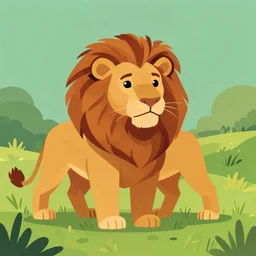 Vector illustration of a full body lion in a meadow, Disney Department, sharp focus, 4k