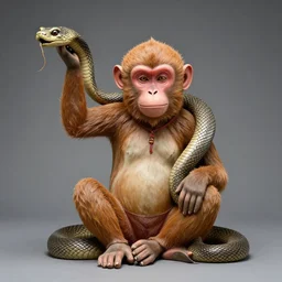 Buddhist statue of a monkey holding a giant snake