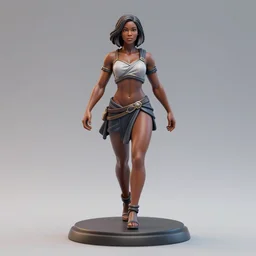 80mm resin detailed miniature of a beautiful muscular black female, clothed in worrier armor, brown skin, short dark hair, beautiful bone structure, symmetrical facial features, Product Introduction Photos, 4K, Full body