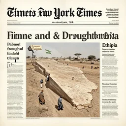 1 9 8 4 famine and drought in ethiopia, cover of new york times, wide - angle, 4 k