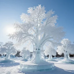 sunlight illuminating a magnificent beautiful delicate ice sculpture tree forest, trees made out of ice, artwork by gerald brom, 4 k, masterpiece