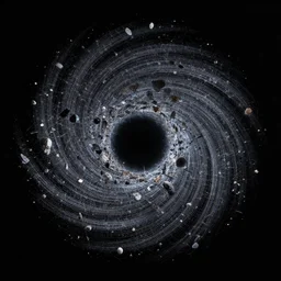 space junk forms tiled vortex in empty dark space, octane render
