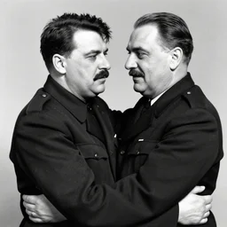 stalin and trotsky hugging, black and white photography