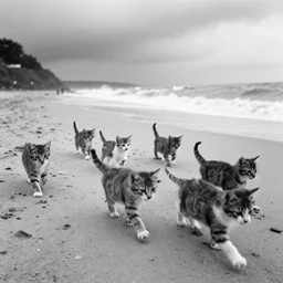 kittens storming normandy beach, 1 9 9 4, black and white, photo, documentary