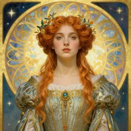 a beautiful young medieval queen by jean delville, art nouveau, symbolist, visionary, gothic, celestial, whimsical, magical, airy