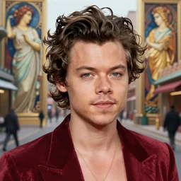 harry styles, hyperrealistic portrait, bladerunner street, art of elysium by jeremy mann and alphonse mucha, fantasy art, photo realistic, dynamic lighting, artstation, poster, volumetric lighting, very detailed face, 4 k, award winning