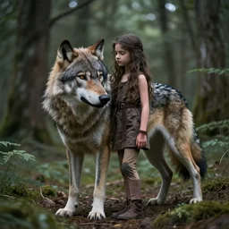 werecreature consisting of a wolf and a human, photograph captured in a forest