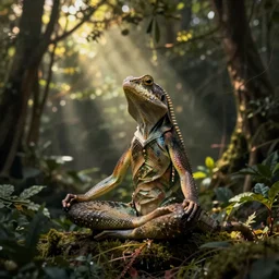 reptile meditating in the forest