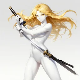 renaissance art anime brave elf girl with white skin, strong pose, katana in hand, golden hair blowing the wind, trending artistic art, dynamic photography, centered, fate zero, detailed face, extremely high detailed, bokeh color background, studio ghibly makoto shinkai yuji yamaguchi, wlop