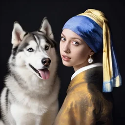 girl with a pearl earring but as a siberian husky dog