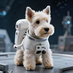 film still of anthropomorphic anthropomorphic westie as astronaut in interstellar, 4 k