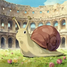 a wholesome animation key shot of a giant snail with horns in a colosseum, studio ghibli, pixar and disney animation, sharp, disney concept art watercolor illustration by mandy jurgens and alphonse mucha and alena aenami, pastel color palette, bloom, dramatic lighting