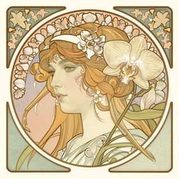 potrait of an orchid mantis by William Morris, horizontal symmetry, exquisite fine details, Art Nouveau botanicals, deep rich moody colors