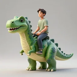 a man riding on the back of a green dinosaur, adorable and whimsical, volumetrics, fantasy, elegant, artstation, unreal engine, octane render, concept art, sharp focus, high contrast, illustration, art by justin gerard