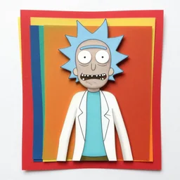 rick and morty styilization layered paper, bright. rich