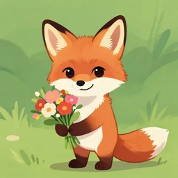 a fox holding a bouquet of flowers cute franklin booth color