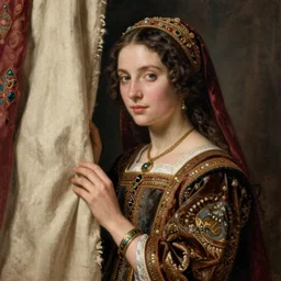 joghpurs, cloth, fabric, tatar, hyperborea, woman winter traveler, dainty renaissance portrait by michael garmash, greg rutkowski, gaston bussiere, craig mullins