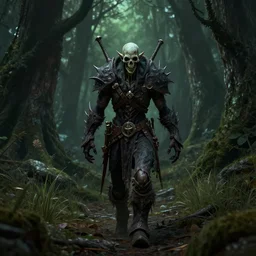 undead rogue walking trough dark forest of tirisfal glades from world of warcraft