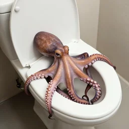 an octopus curled up in a toilet
