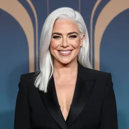jamie lee curtis, smiling, happy, beautiful, intelligent, powerful, white hair, loving eyes, fully clothed, wise, beautiful, dramatic lighting, sharp focus, by stanley artgerm, dramatic lighting, trending on artstation, flat colour, geometric curves, gradient filter, art deco patterns