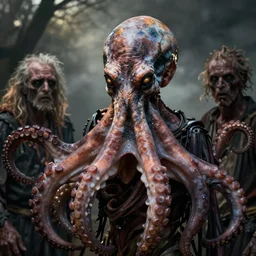 hyper realistic photo portrait zombie octopus greg rutkowski, james gurney, mignola, craig mullins, brom