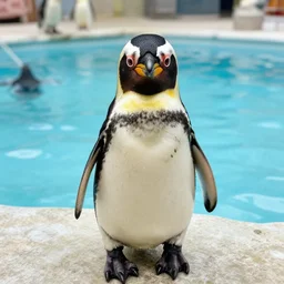 HDR Iphone photo of a cute penguin in a public pool