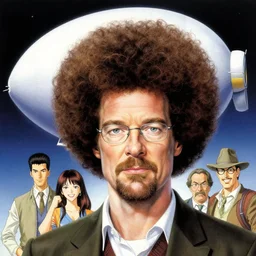 walter white with a giant afro the size of a blimp, by takehiko inoue and kim jung gi and thomas kinkade, masterpiece illustration, realistic face and anatomy