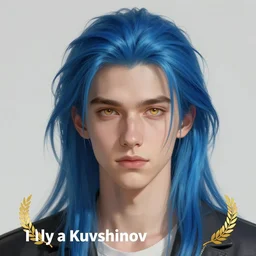 ilya kuvshinov with long sky blue hair, gold eyes, amber eyes, boyish face, professional digital painting, concept art, award - winning photography, cinematic, brick wall background, fur scarf, crazy, yandere, wlop, color block, pop, hip, art by andy warhol, pixiv art, yoshitaka amano