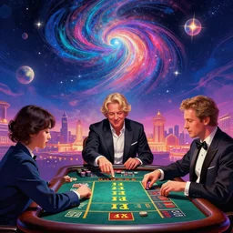 peoplr playing in a casino gambling by inio asano, beeple and james jean, aya takano color style, 4 k, super detailed, night sky, digital art, digital painting, celestial, majestic, colorful