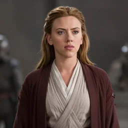 Scarlett Johansson in Star Wars as Obi Wan Kenobi, still photo from Revenge of the Sith, 2003, 4k