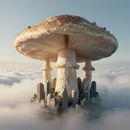 a giant mushroom that stretches above the clouds with a city built into it underneath. highly detailed 8 k. intricate. lifelike. soft light. nikon d 8 5 0. cinematic post - processing