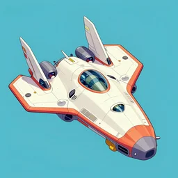 sci - fi fighter ship, top!!!!! view, colourful 2 d cartoon, matte background, concept art by petros afshar and victor mosquera, kurzgesagt style