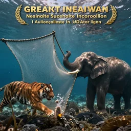 fishing net underwater catching tiger and elephant
