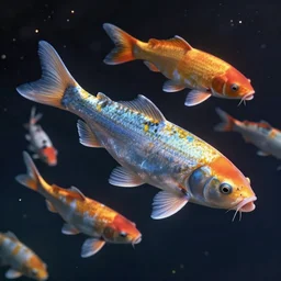 koi fish floating in space, realistic detailed digital art by maxwell boas, jessica rossier, christian dimitrov, anton fadeev, trending on artstation, cgsociety, rendered in unreal engine, 4 k, hq