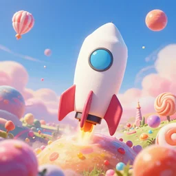 epic professional digital art of a !marshmallow! rocket landing on a cheery candy planet landscape, best on artstation, breathtaking, epic, stunning, gorgeous, much detail, much wow, cgsociety, wlop, pixiv, behance, deviantart, masterpiece