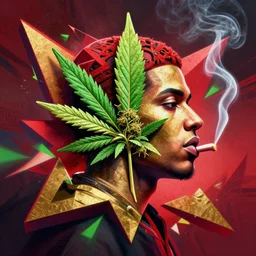 profile picture of smoking marijuana, marijuana, hiphop, streetart, graffiti, hard edges, geometric, red gold and green, 3 d shapes, stoned, og, trippy, asymmetrical, 8 k, smoke, highly detailed masterpiece by sachin teng x supreme