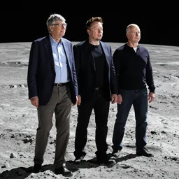Photo of Bill Gates, Elon Musk and Jeff Bezos are walking on the moon