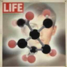 realistic photo of a a blurred molecule emitting aura in a pose of a human face covered with dots 1 9 6 0, life magazine photo, natural colors, metropolitan museum, kodak, 8 k, very detailed, high resolution, product photo,