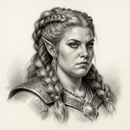 plump female dwarven commoner | complex braided hairstyle | pencil sketch | hyperdetailed | donato giancola | bust portrait | warcraft |
