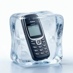 photo of nokia phone inside an ice cube